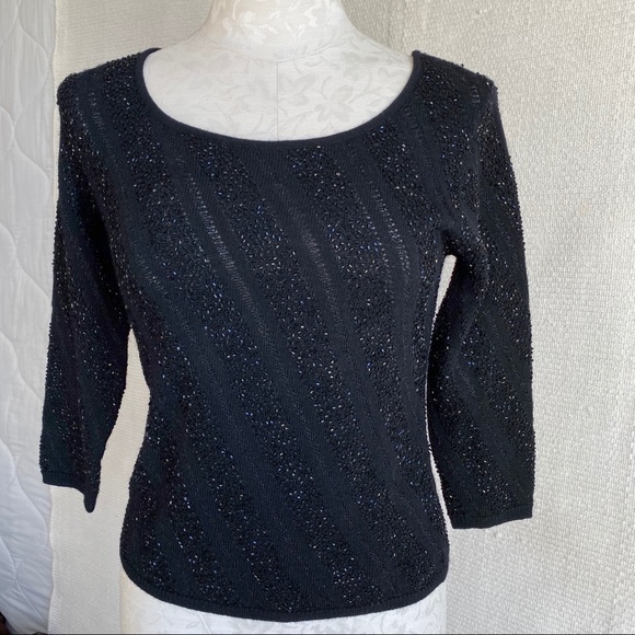 Vintage Y2K Beaded Striped Knit Top Party Sweater - Picture 8 of 8